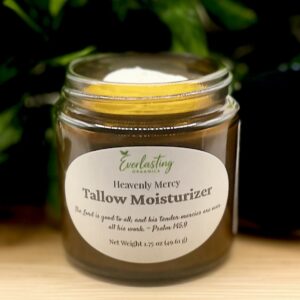 Heavenly Mercy Tallow Moisturizer glass jar by Everlasting Organics Title: Heavenly Mercy Tallow Moisturizer — Everlasting Organics