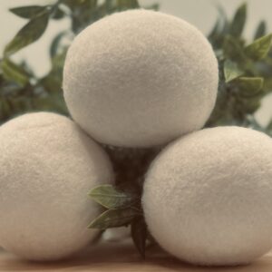 Set of three organic wool dryer balls natural chemical free fabric softener anti static wrinkle reducing reusable Abiding Home collection by Everlasting Organics
