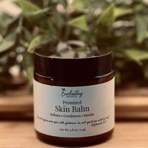 Promised Skin Balm 4 oz amber glass jar closed by Everlasting Organics
